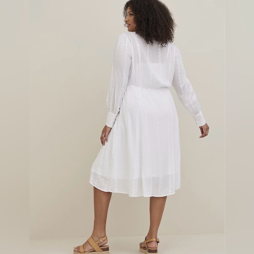 Torrid White Button-Down Long Sleeve Dress w/ Slip Embroidered XXL Cottagecore - Picture 8 of 13